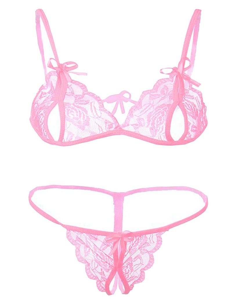 Xs and Os Lace Bra Panty Peek-A-Boo Lingerie Set (X-Large, Pink) - Image 3