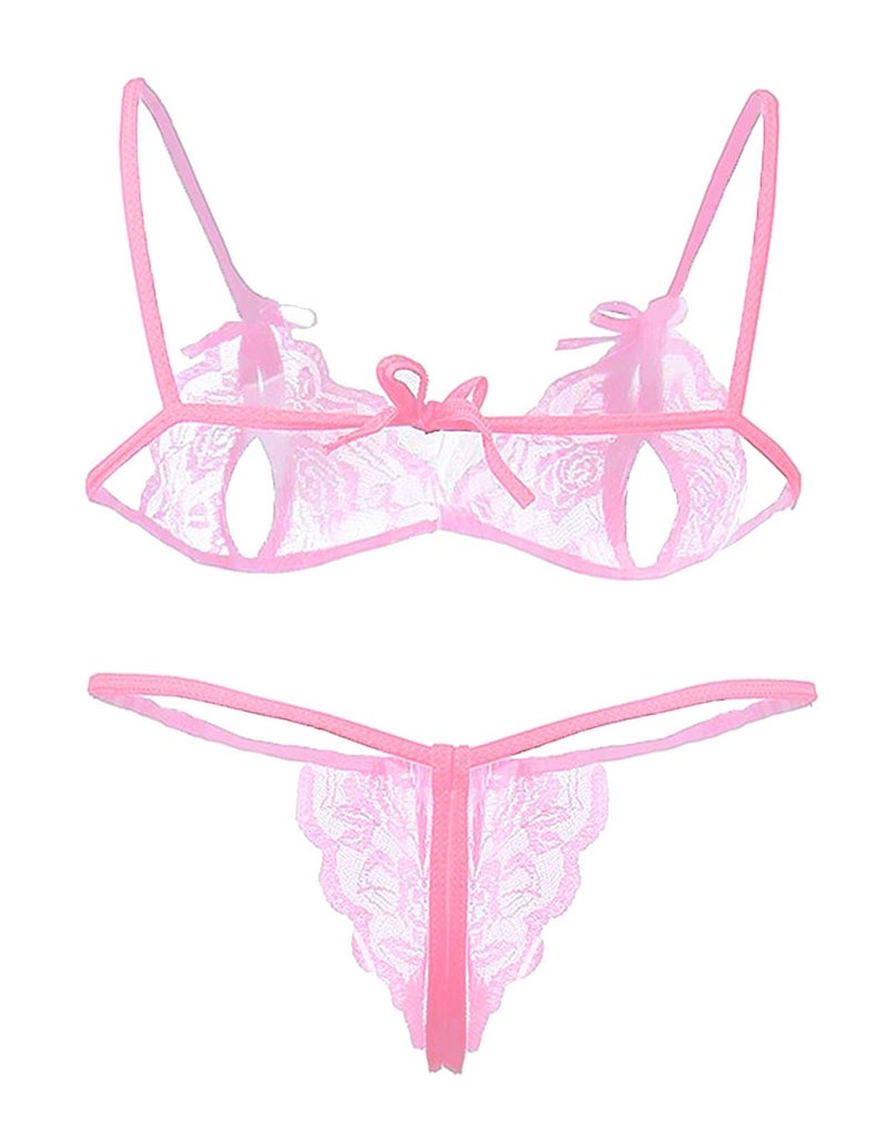 Xs and Os Lace Bra Panty Peek-A-Boo Lingerie Set (X-Large, Pink) - Image 2