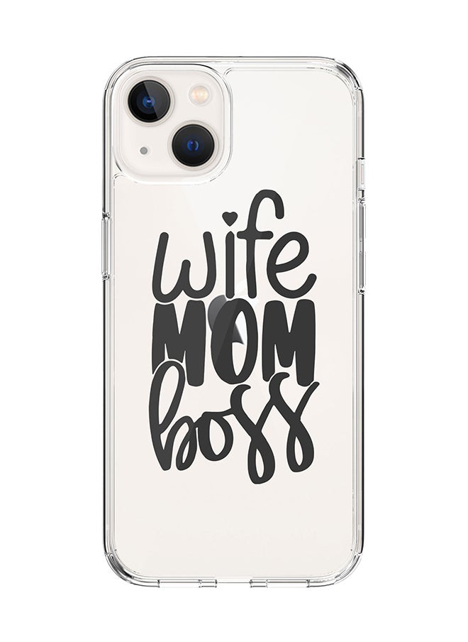 Stylizedd Classic Clear Case for Apple iPhone 14 Plus Case Hybrid Soft Cover Flexible Edges Anti Drop TPU PC Gel Thin Transparent Cover - Wife Mom Boss 