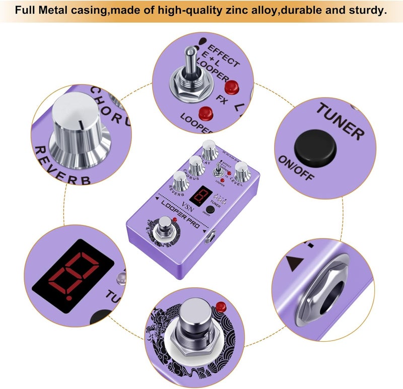 VSN Multi Effect Pedal With Delay Tuner Chorus Reverb Looper Guitar Digital effect pedals Multi Effect Pedal True bypass RE-05 - Image 4