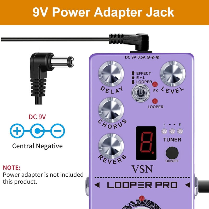 VSN Multi Effect Pedal With Delay Tuner Chorus Reverb Looper Guitar Digital effect pedals Multi Effect Pedal True bypass RE-05 - Image 3