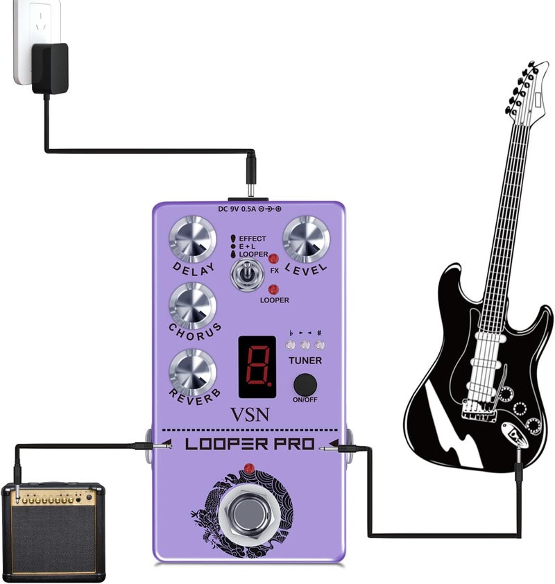 VSN Multi Effect Pedal With Delay Tuner Chorus Reverb Looper Guitar Digital effect pedals Multi Effect Pedal True bypass RE-05 - Image 5