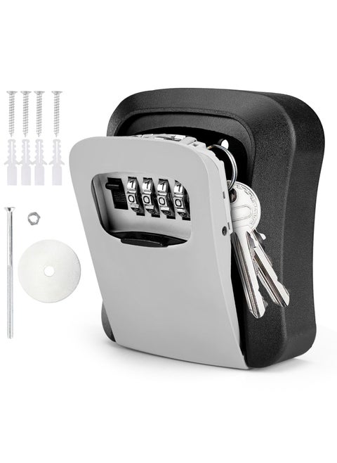 ALMURAT Wall Mounted Key Lock Box with Outside House Key Safe Storage Combination and Small 4 Digit Code Safe Security for Indoor Outdoor Garage Weatherproof