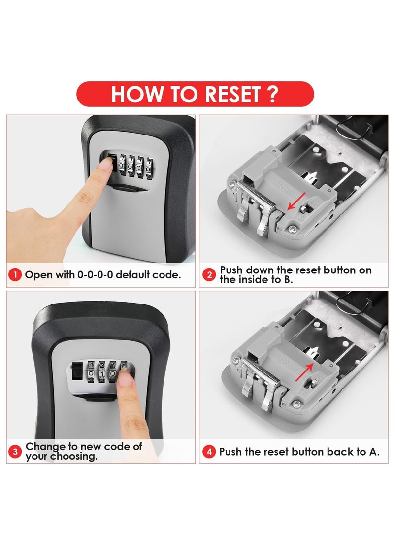ALMURAT ALMURAT Wall Mounted Key Lock Box with Outside House Key Safe Storage Combination and Small 4 Digit Code Safe Security for Indoor Outdoor Garage Weatherproof  - Image 3