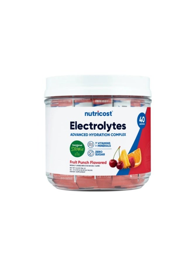 Nutricost Electrolytes Complex, Fruit Punch Flavored, 40 Stickpacks - Advanced Hydration Complex - Image 1