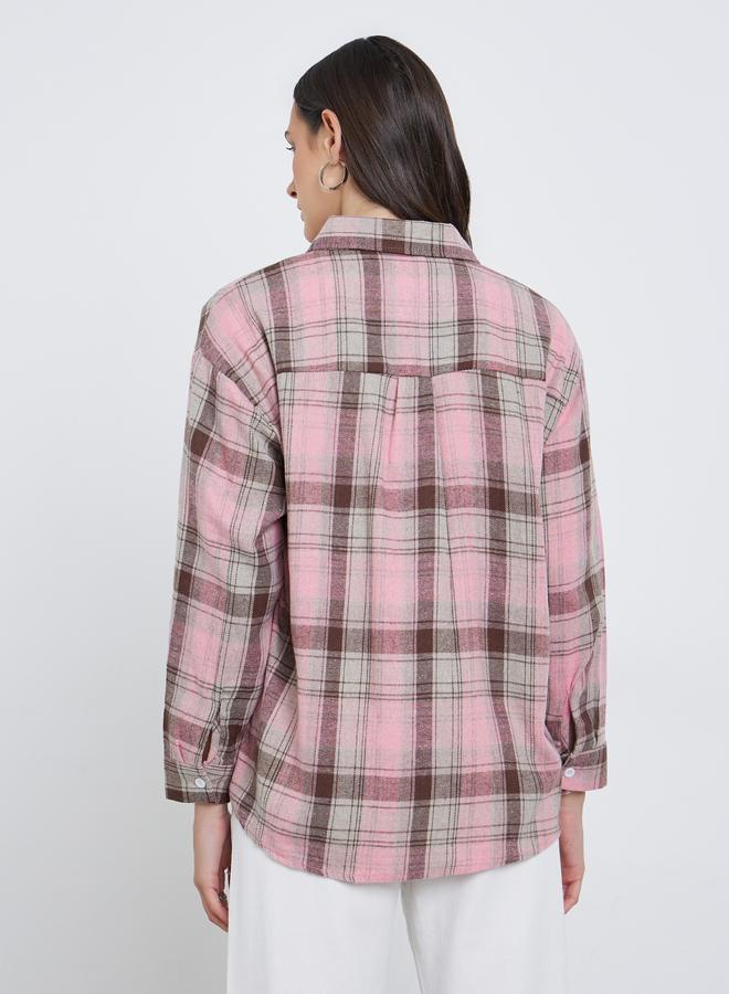 ستايلي بلوزة بطبعة مربعات مع تفاصيل جيب - Image 5