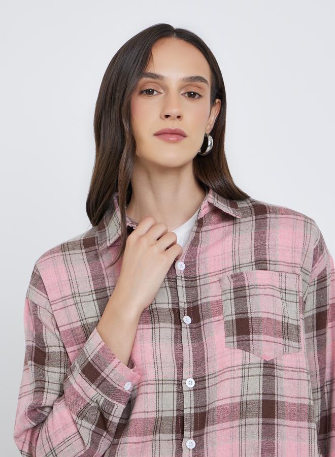 ستايلي بلوزة بطبعة مربعات مع تفاصيل جيب - Image 4