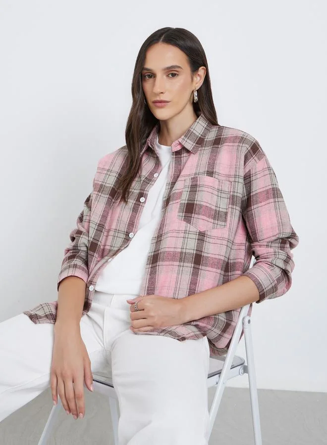 Styli Styli Checked Buttoned Shirt with Chest Pocket