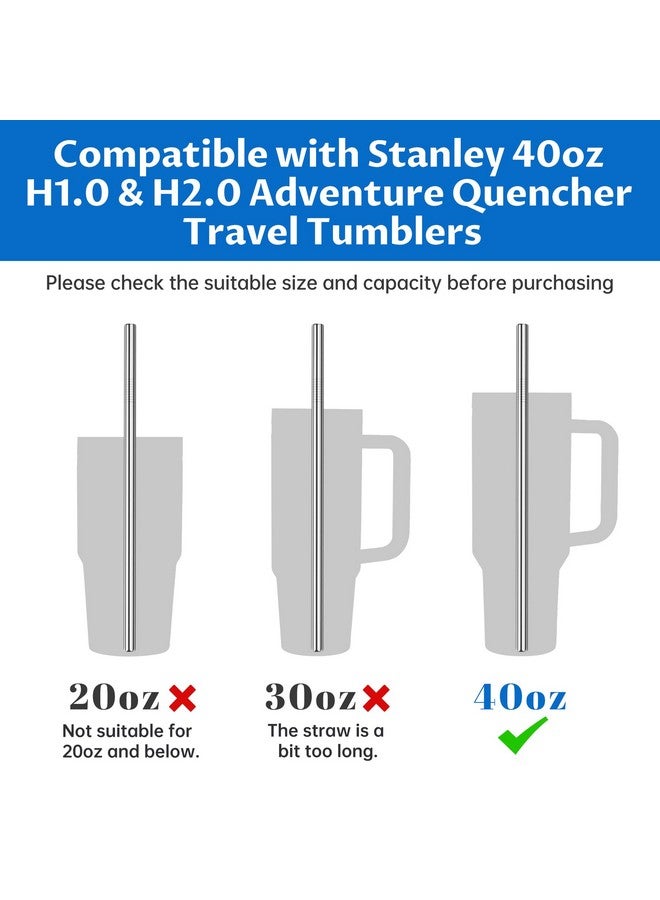 Tomorotec Tomorotec 40oz Straws, 14PCS Stainless Steel Replacement Straws for Stanley 40oz Adventure Quencher Travel Tumblers with Cleaning Brushes 2PCS, Food-Grade, Dishwasher Safe for Smoothies (Silver)  - Image 2