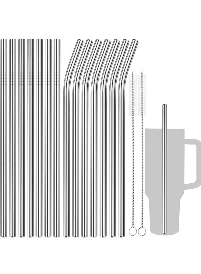 Tomorotec Tomorotec 40oz Straws, 14PCS Stainless Steel Replacement Straws for Stanley 40oz Adventure Quencher Travel Tumblers with Cleaning Brushes 2PCS, Food-Grade, Dishwasher Safe for Smoothies (Silver)  - Image 1