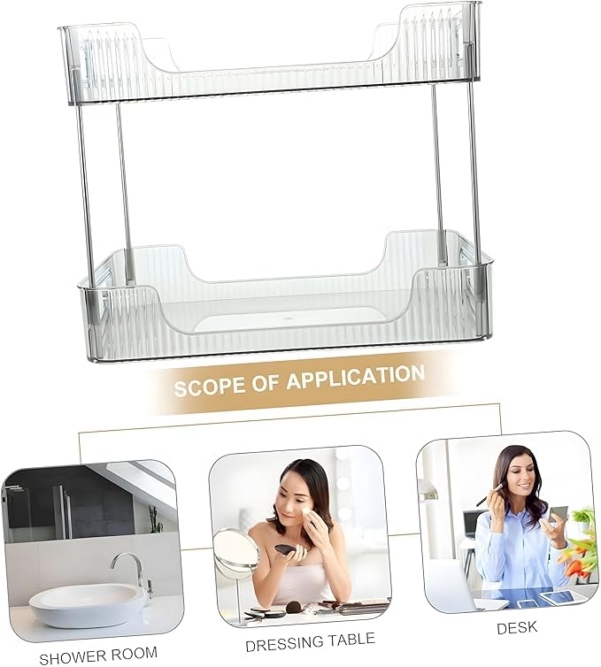 ElloZia ELLOZIA 2-Tier Makeup Desk Organizer - Acrylic Bathroom Countertop Clear Cosmetic Perfume Organizer Vanity Bedroom Storage Tray Kitchen Spice Shelf Snack Mug Holder Acrylic Transparent Clear - Image 3
