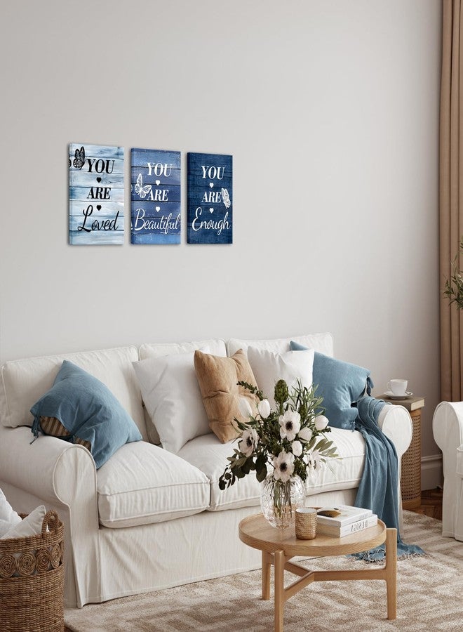 LevvArts Vintage Motivaional Wall Art Rustic You Are Loved You Are Beautiful You Are Enough Wall Decor Inspirational Pictures Canvas Prints Blue Decoration (Blue) - Image 4