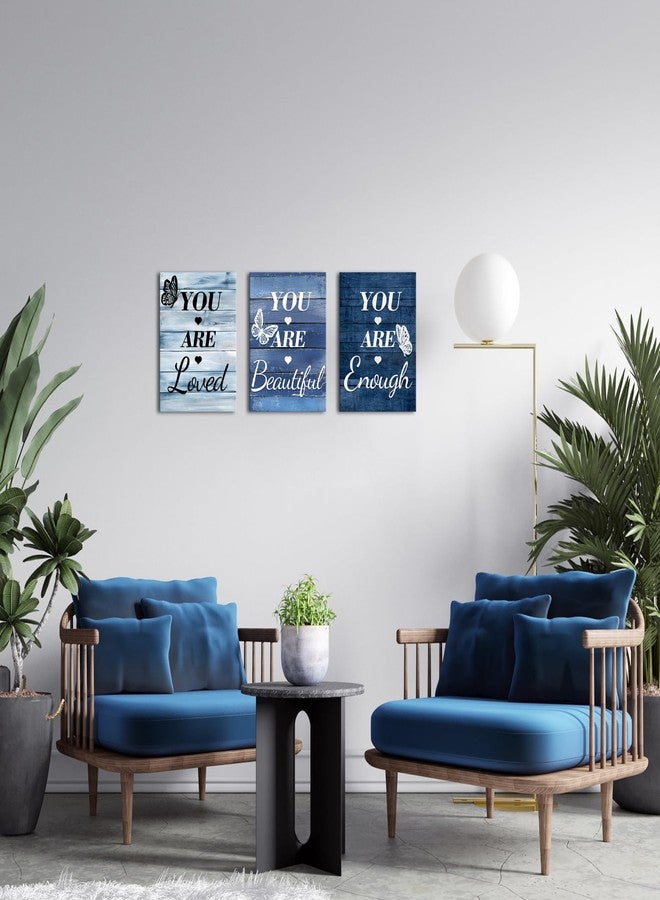 LevvArts Vintage Motivaional Wall Art Rustic You Are Loved You Are Beautiful You Are Enough Wall Decor Inspirational Pictures Canvas Prints Blue Decoration (Blue) - Image 3