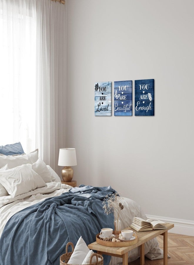 LevvArts Vintage Motivaional Wall Art Rustic You Are Loved You Are Beautiful You Are Enough Wall Decor Inspirational Pictures Canvas Prints Blue Decoration (Blue) - Image 5