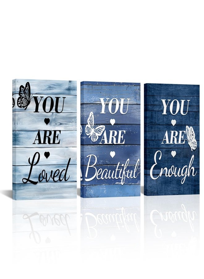 LevvArts Vintage Motivaional Wall Art Rustic You Are Loved You Are Beautiful You Are Enough Wall Decor Inspirational Pictures Canvas Prints Blue Decoration (Blue) - Image 1