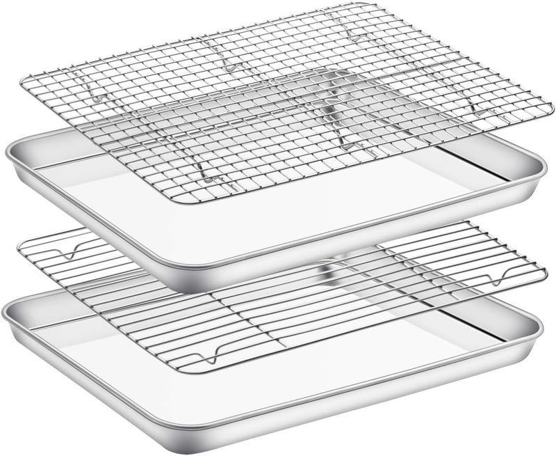 Estmoon Baking Sheet with Cooling Rack Set, Set of 4 [2 Sheets+2 Racks], Size 16x12x1 Inch, Stainless Steel Cookie Sheet for Baking Use, Baking Pan Non Toxic &Heavy Duty, Oven & Dishwasher Safe - Image 1