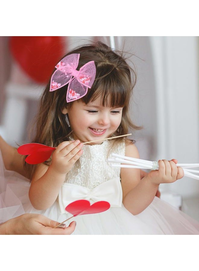 Miroksh Pink Valentines Fable Bow Hair Clips for Girls 2Pcs 4" Glitter Mesh Tulle Heart Shaker Bow Alligator Barrettes for Teen Toddler Kids Women Party Dress Outfits Decor Accessory Gift - Image 4