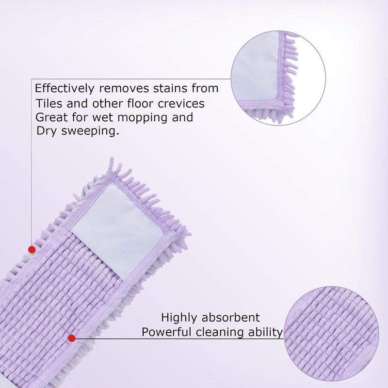 Jerliflyer Dust Mop for Floor, Microfiber Mop Replace Cloth Heads Dry Wet Flat Mops with a Extra Chenille Refill Mopping Pad for Tile Floors Hardwood Tile 42 x 16cm(Purple) - Image 5