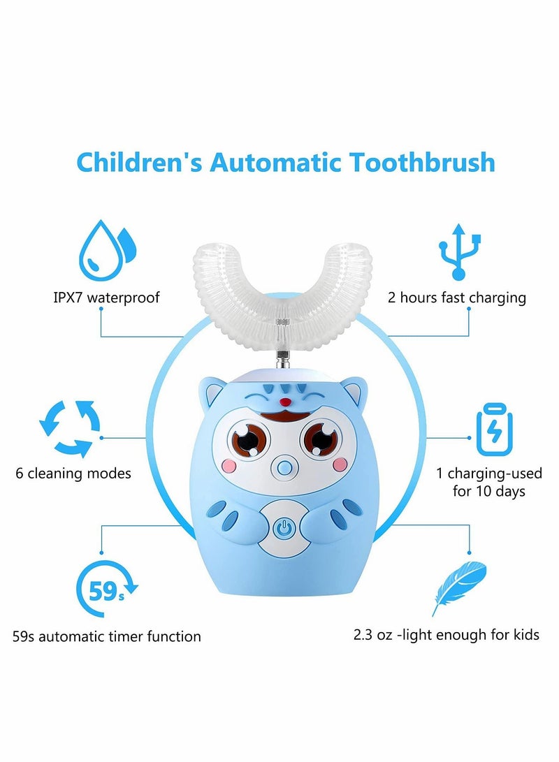 Kids Toothbrush Electric, U Shaped Ultrasonic Automatic Toothbrush, Six Cleaning Modes, Cartoon Modeling Design for Kids, Special Birthday Gift (2-6age, Blue)  - Image 2