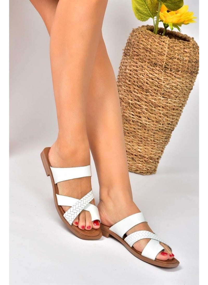 Fox Shoes White Genuine Leather Casual Women's Slippers P291039603  - Image 5
