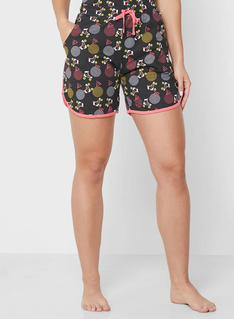 Clovia Print Me Pretty Top & Shorts Set - Cotton Rich