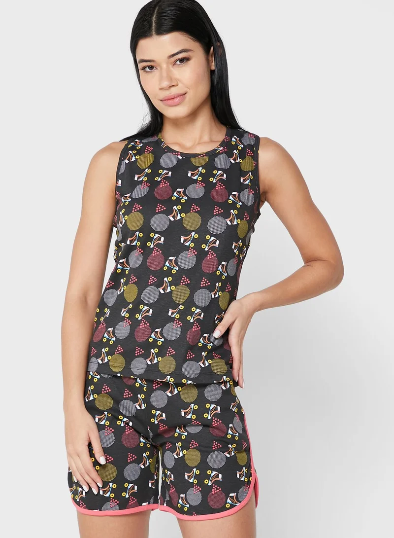 Clovia Print Me Pretty Top & Shorts Set - Cotton Rich