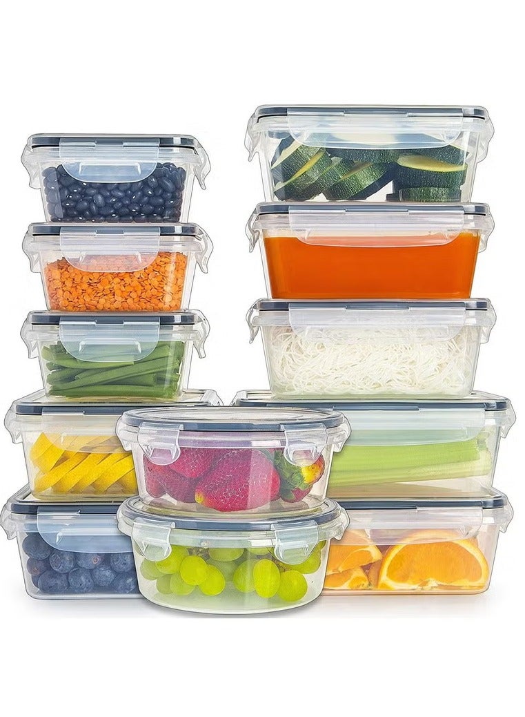 12 Pack Airtight Food Storage Containers with Locking Lids – BPA-Free Plastic Meal Prep Container Set – Leakproof, Stackable Kitchen Organizer Boxes – Microwave, Freezer, Dishwasher Safe