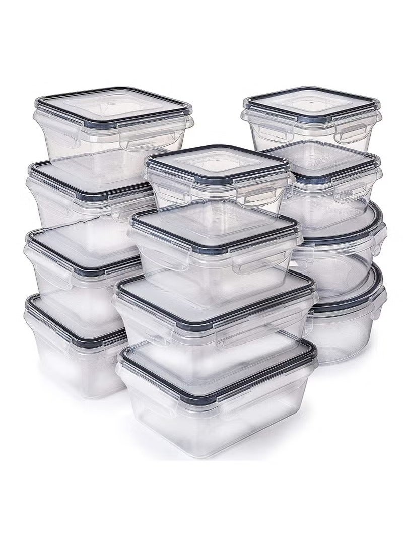 12 Pack Airtight Food Storage Containers with Locking Lids – BPA-Free Plastic Meal Prep Container Set – Leakproof, Stackable Kitchen Organizer Boxes – Microwave, Freezer, Dishwasher Safe