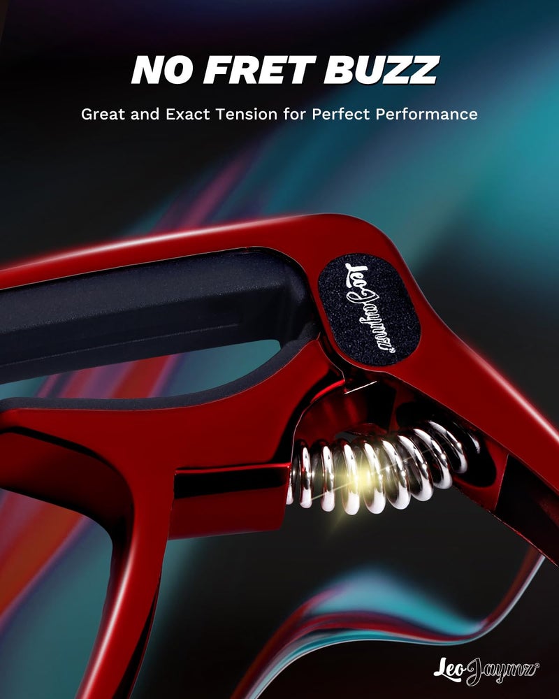 Leo Jaymz Heavy Duty Guitar Capo for Acoustic/Electric Guitars, Guitar Clip made of Zinc Alloy Metal, Guitar Clamp for Bass Classical Guitar, Ukulele, Mandolin,Banjo (Shadow Red) - Image 3