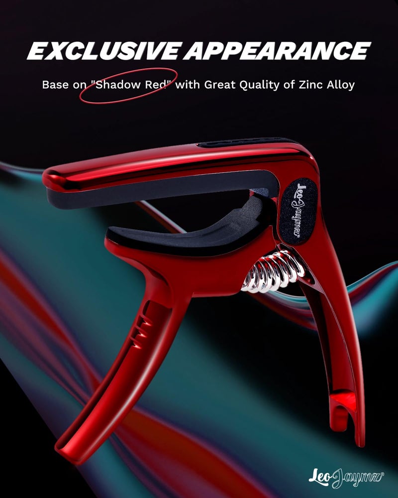 Leo Jaymz Heavy Duty Guitar Capo for Acoustic/Electric Guitars, Guitar Clip made of Zinc Alloy Metal, Guitar Clamp for Bass Classical Guitar, Ukulele, Mandolin,Banjo (Shadow Red) - Image 2