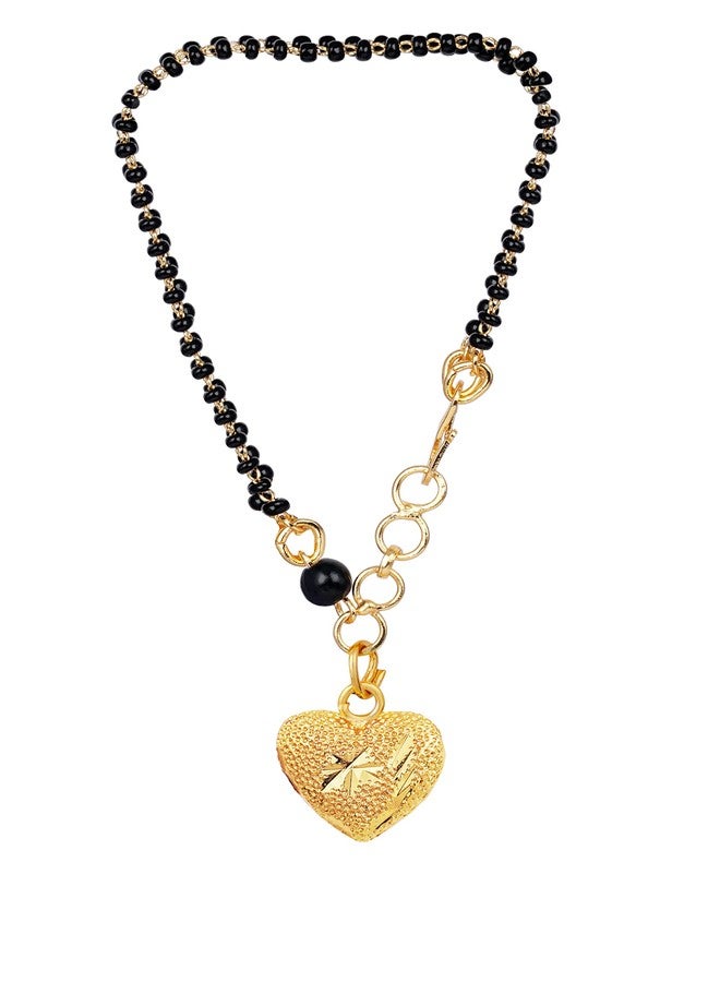 JFL - Jewellery for Less Romantic|Valentines day|Gift idea|for her|Women| Girls|Wife|Girlfriend|Lover|Fiance|Crush Gold Plated Stylish Cut Floral Heart Pendant Hand Mangalsutra for Women,Valentine - Image 1