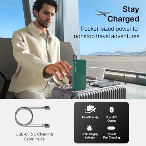 DR VAKU 10000mAh Power Bank Type-C + Micro USB (Input & Output) Lithium Polymer Battery Compatible with iPhone, Samsung, OnePlus & All Smartphones - Green - Image 5