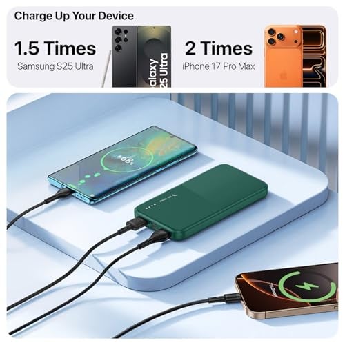 DR VAKU 10000mAh Power Bank Type-C + Micro USB (Input & Output) Lithium Polymer Battery Compatible with iPhone, Samsung, OnePlus & All Smartphones - Green - Image 4