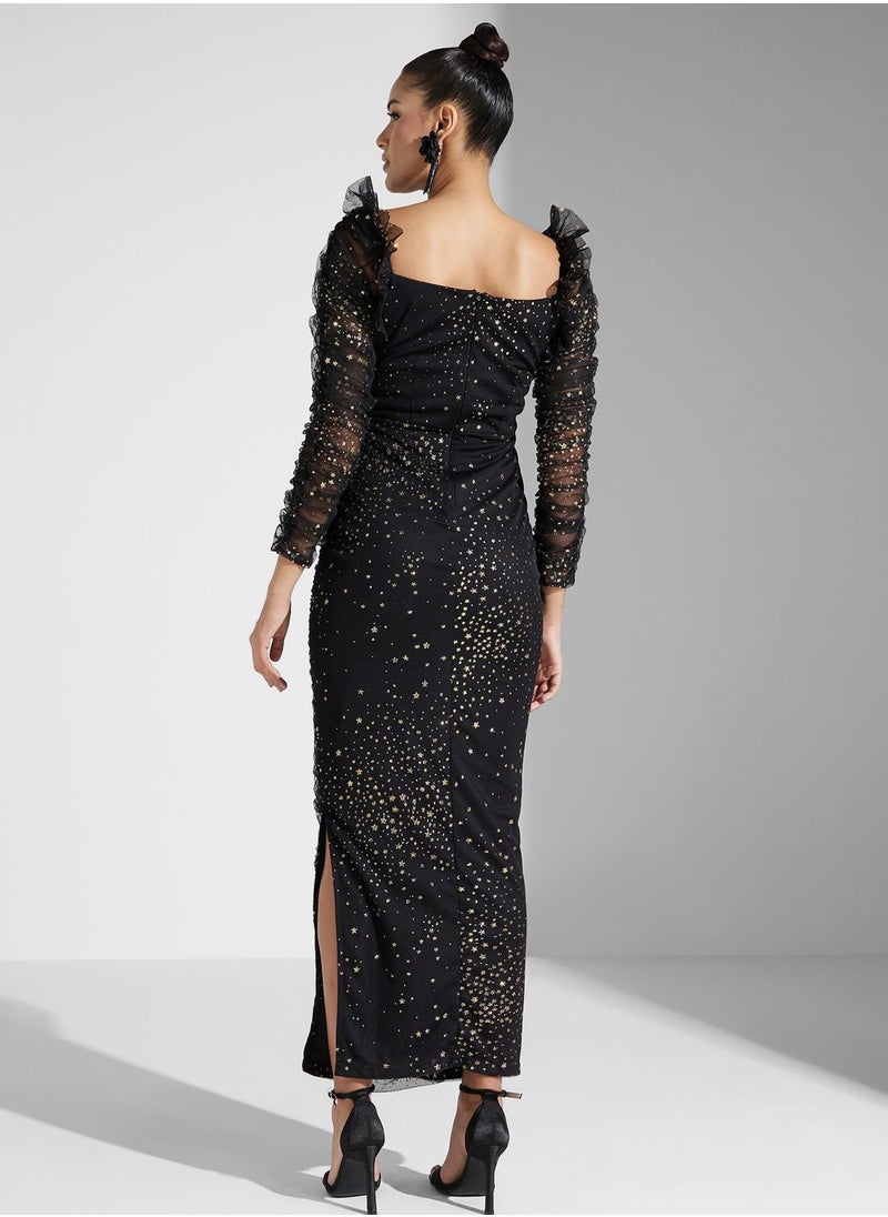 Iyra Embellished Mesh Tiered Dress  - Image 2