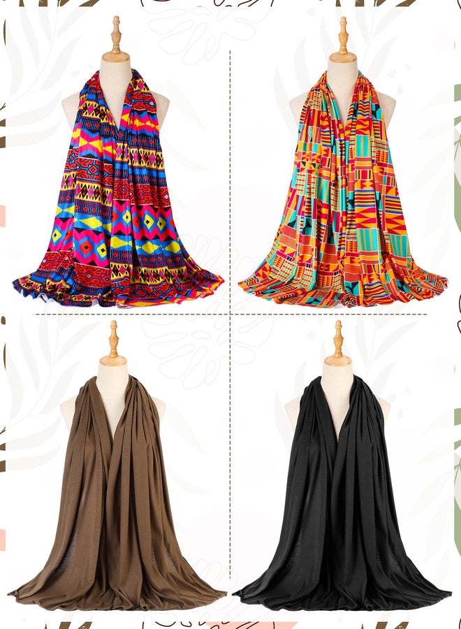 Funnysoft 4 Pcs African Scarf for Women Head Wraps for Black Women Stretch Turbans Jersey Hijab Scarf Hair Wraps Lightweight Headbands Cover - Image 2