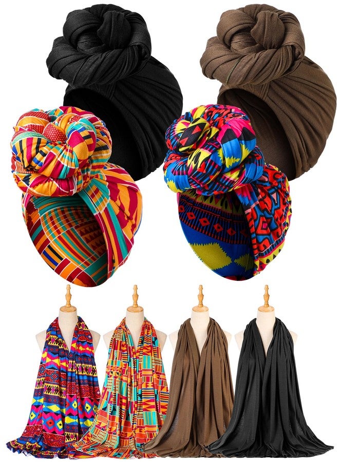 Funnysoft 4 Pcs African Scarf for Women Head Wraps for Black Women Stretch Turbans Jersey Hijab Scarf Hair Wraps Lightweight Headbands Cover - Image 1