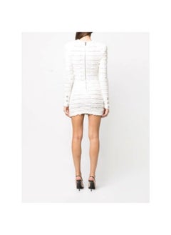 Madam Uniq White Fashion Hollow Striped Embossed Bodycon Short Dress with Metal Buckle  - Image 2