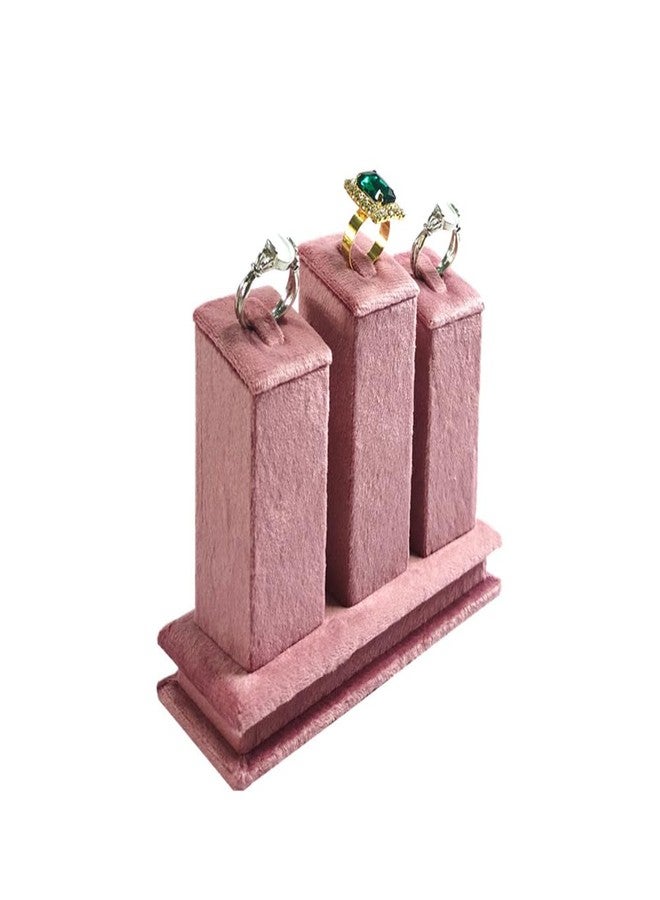 SCIKHEFT Jewelry Rack Display All Pink Velvet Cloth Window Necklace Ring Jewelry Display Props High-End Display Props (3 digit ring holder) - Image 2