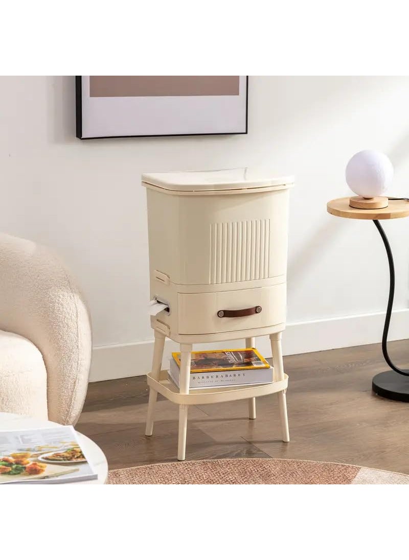 PROSFIA PROSFIA Bathroom Trash Can with Lid 8 Gallon Garbage Bin with Push ButtonTissue HoldersDrawerStorage Rack Tall Trash Bin with Push Button Slim Trash Can Waste Basket for Home  - Image 1