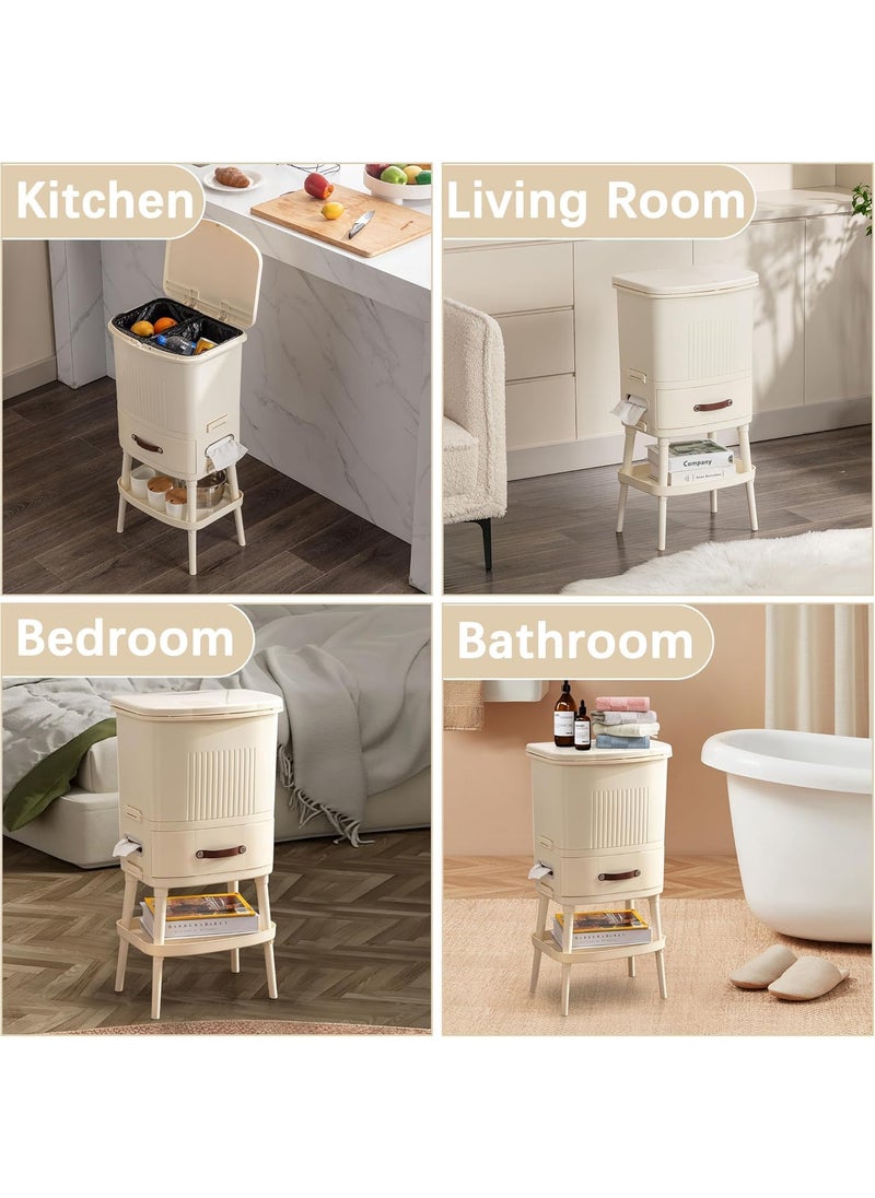 PROSFIA PROSFIA Bathroom Trash Can with Lid 8 Gallon Garbage Bin with Push ButtonTissue HoldersDrawerStorage Rack Tall Trash Bin with Push Button Slim Trash Can Waste Basket for Home  - Image 5
