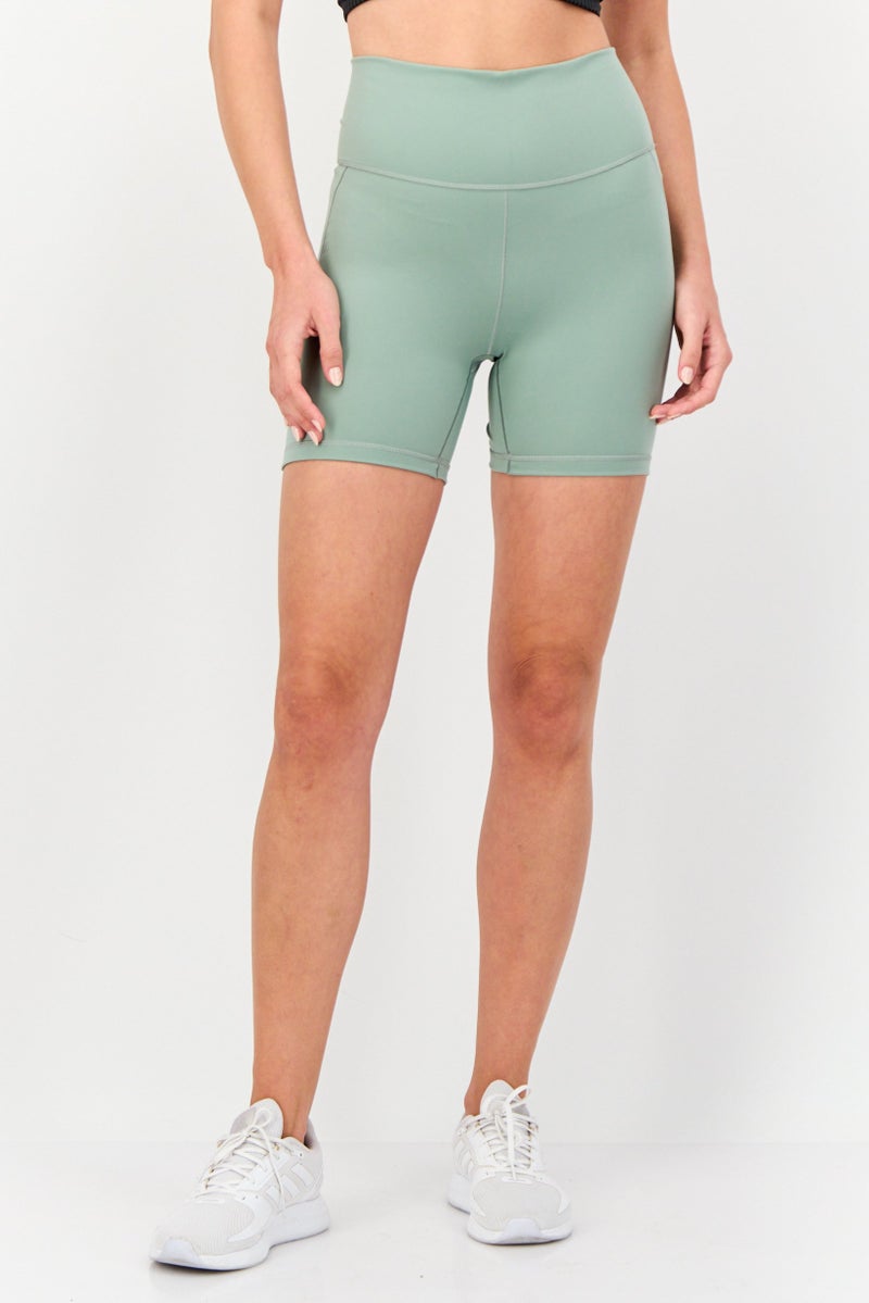KUYING Women Tight Fit 5 Inch Yoga Shorts, Sage Green - Image 1