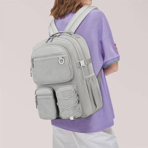 Lohol Water Resistant Daypack with Mulitiple Pockets for School Travel Outdoor College 156 inch Laptop Backpack for Men and Women Grey - Image 3