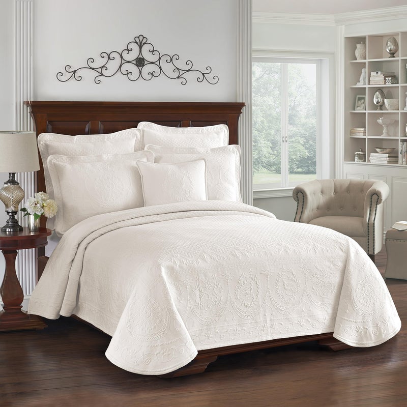 Historic Charleston HISTORIC CHARLESTON King Charles Modern Farmhouse Floral Matelasse Coverlet 100 Cotton Breathable Bedding KingCalKing Ivory 