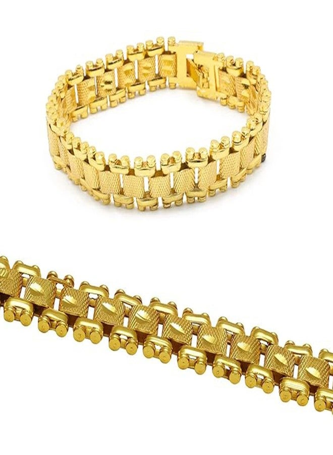 Ervio Gold Plated Brass Bracelet for Men | Stainless Steel Wrist Bracelet with American Diamond | Stylish Jewelry Gift for Boys & Men - Image 1