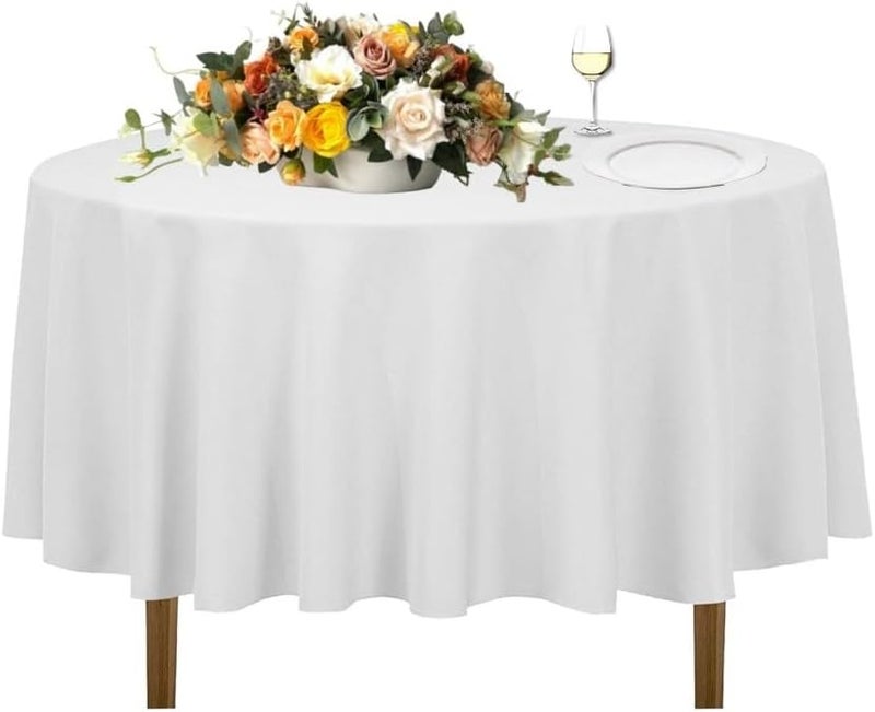 Urby 72 inches White Round Tablecloth for 2-3ft Round Cocktail Table or Coffee Table, Round Tablecloth for Table with 4 Chairs. Ideal for Party, Wedding, Banquet and Events. - Image 1