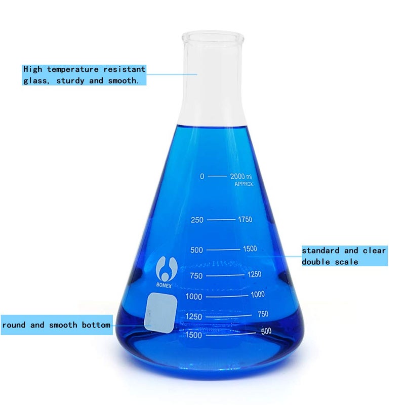 BOMEX Glass Flask Erlenmeyer Flask Set Narrow Mouth 2000ml Graduated Flasks - Image 4