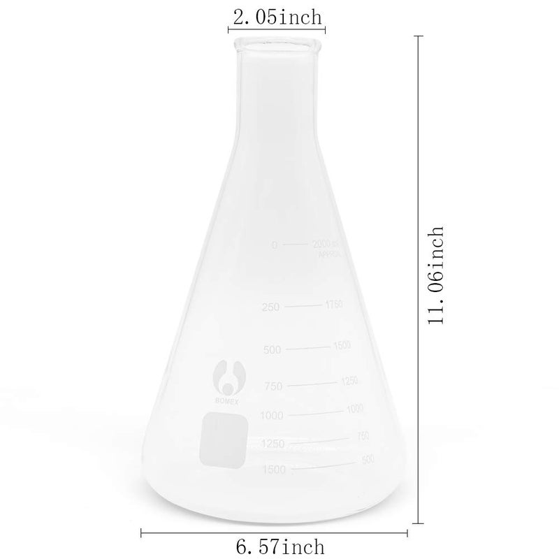 BOMEX Glass Flask Erlenmeyer Flask Set Narrow Mouth 2000ml Graduated Flasks - Image 3