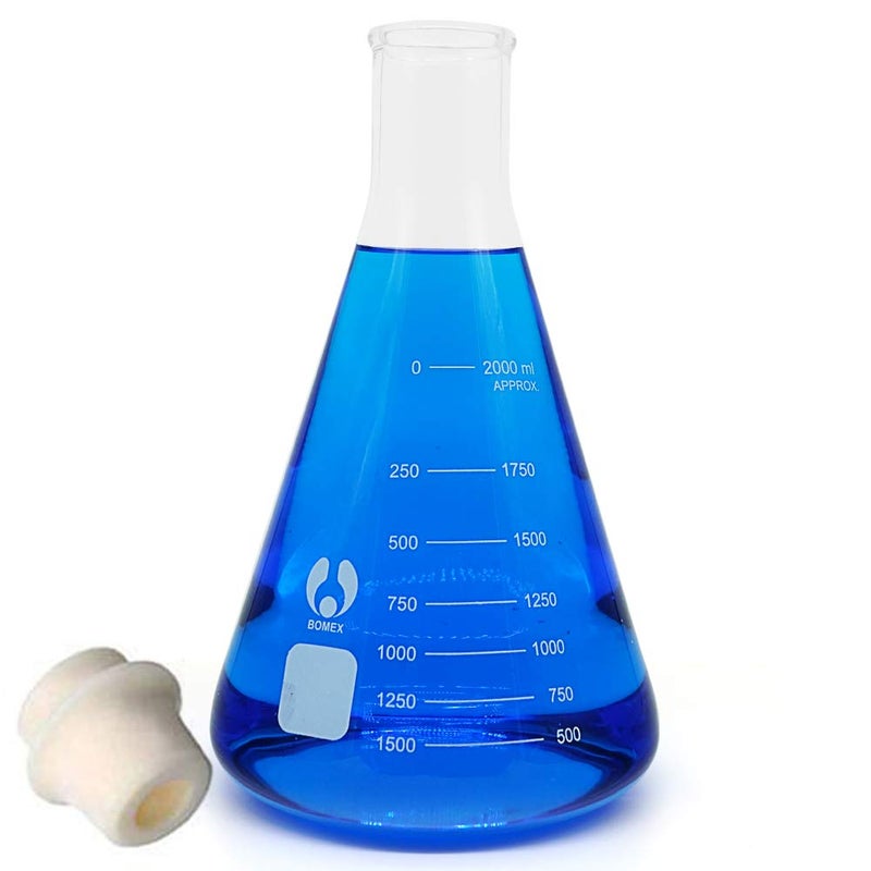 BOMEX Glass Flask Erlenmeyer Flask Set Narrow Mouth 2000ml Graduated Flasks - Image 1