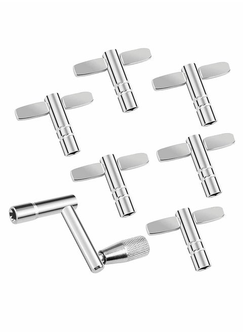 Drum Keys, 7 Pcs Universal Key Tuner, Chrome-Plated Steel Tuning Key, T-type Wrench and Z-type Percussion Instruments Parts for Drummers