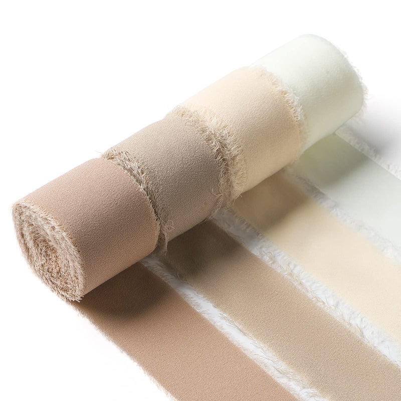 4 Rolls Handmade Fringe Chiffon Ribbon 1W x 5Yd Per RollNude  Cream SilkLike Ribbons Set 1 x 20Yd Nude  Cream